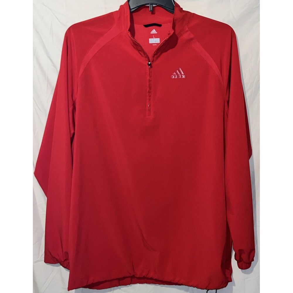 Adidas Men's Large 1/4 Zip Long Sleeve Pull Over In Red Vented Back